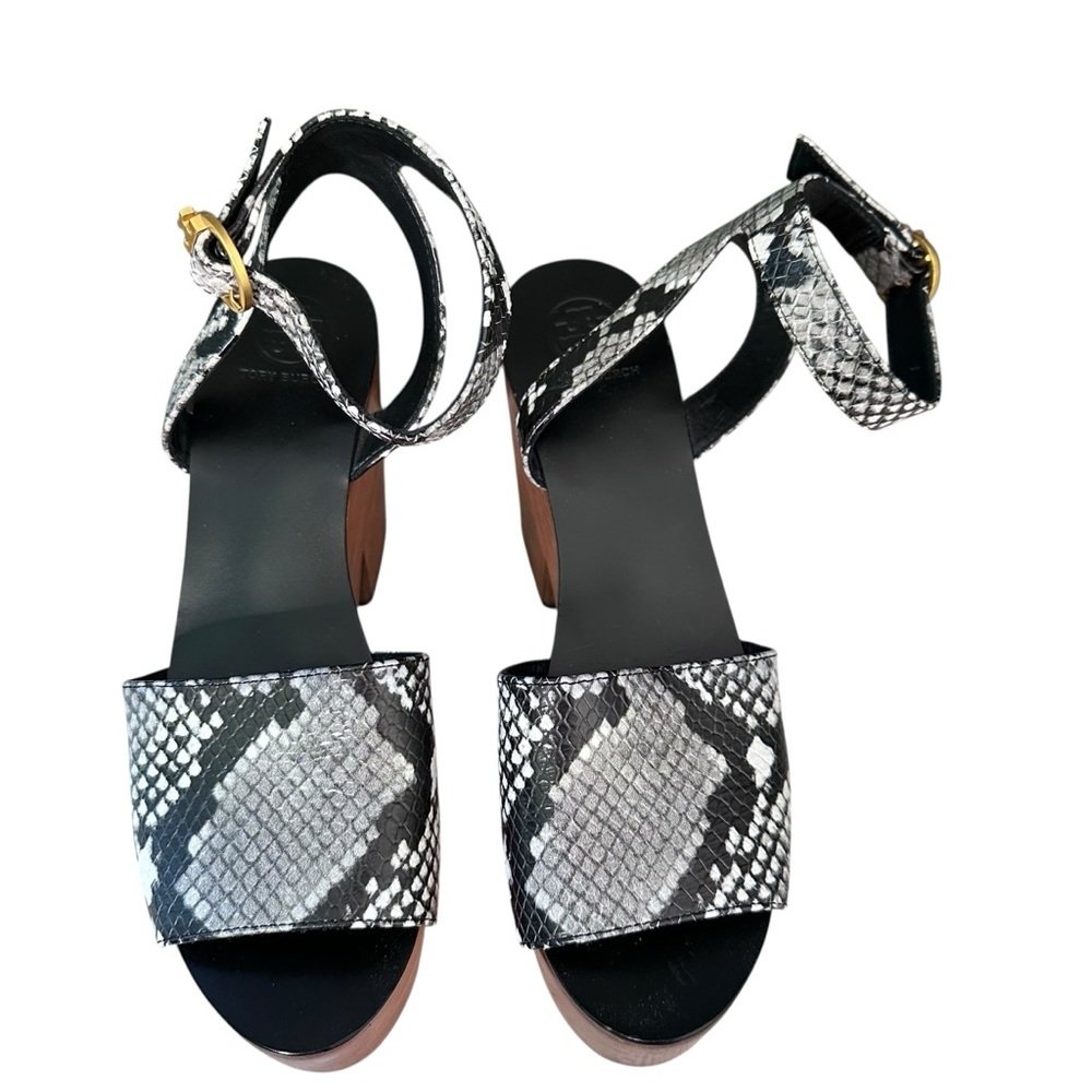 Tory Burch Camilla 100mm Snakeskin Embossed Wood Heel Platform Sandal Size 6.5 - Picture 5 of 15